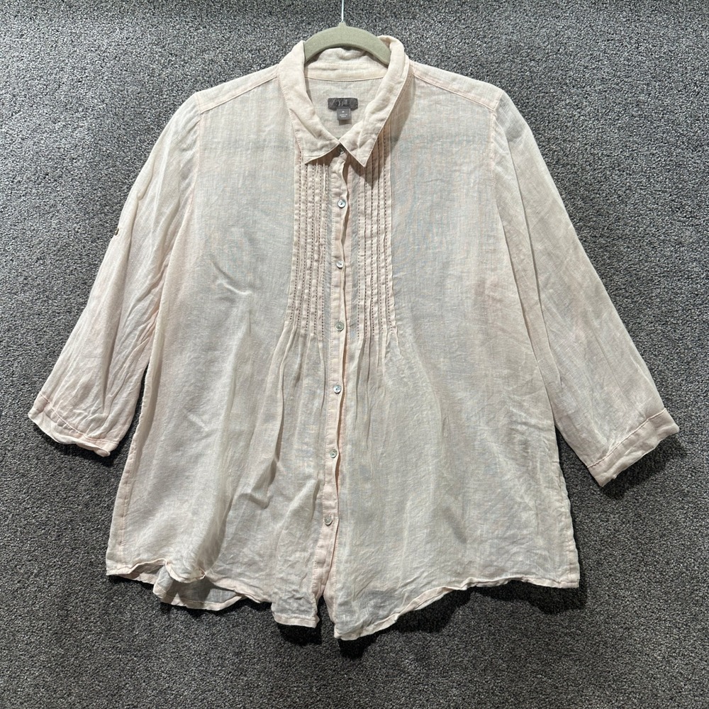 J. Jill Pale Pink 100% Linen Pintuck Pleat Button Up Blouse Womens Medium